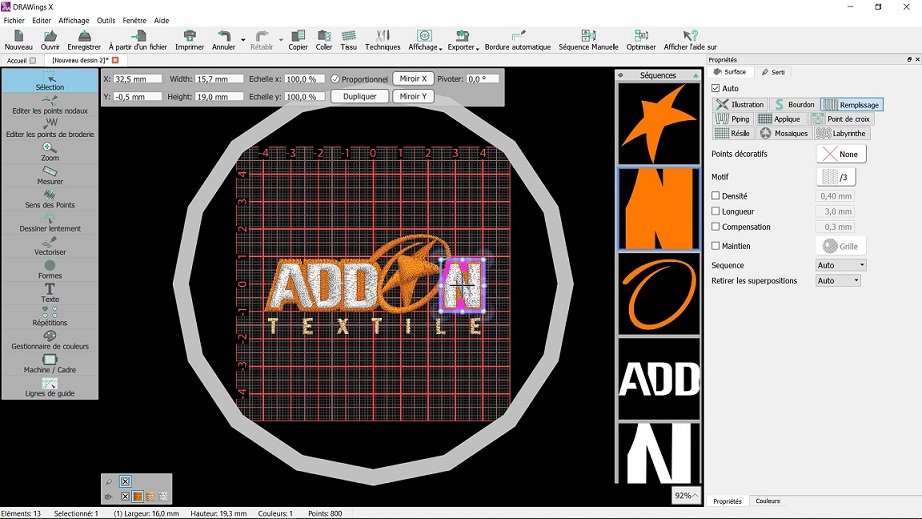 Interface du logiciel de broderie Drawings 12